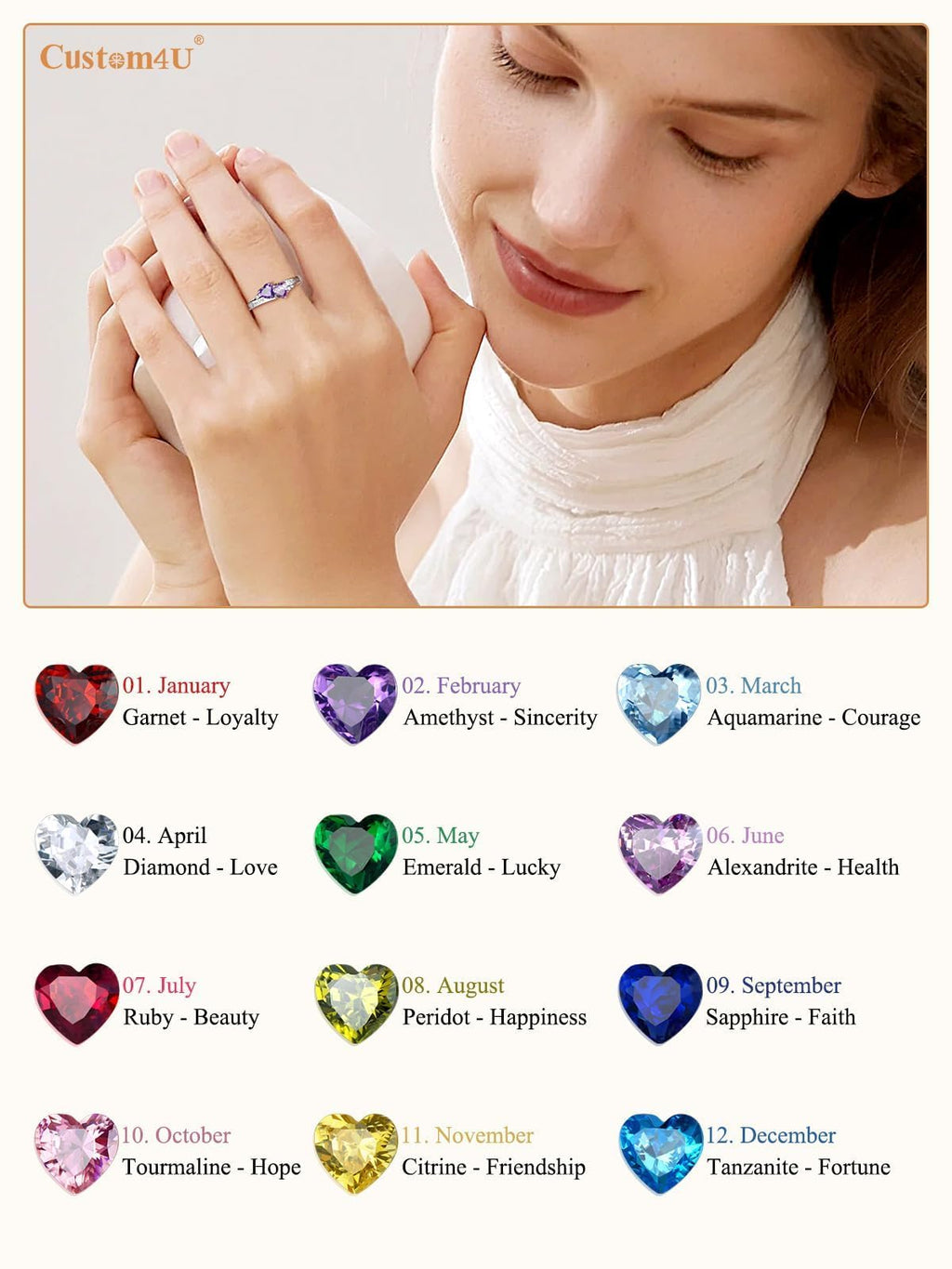 Custom4U Personalized Birthstone Rings for Women Promise Rings for Her | Sterling Silver Mothers Ring Customized Cubic Zirconia Wedding/Valentine's Day/Mother's Day Jewelry Gift for Mom Wife
