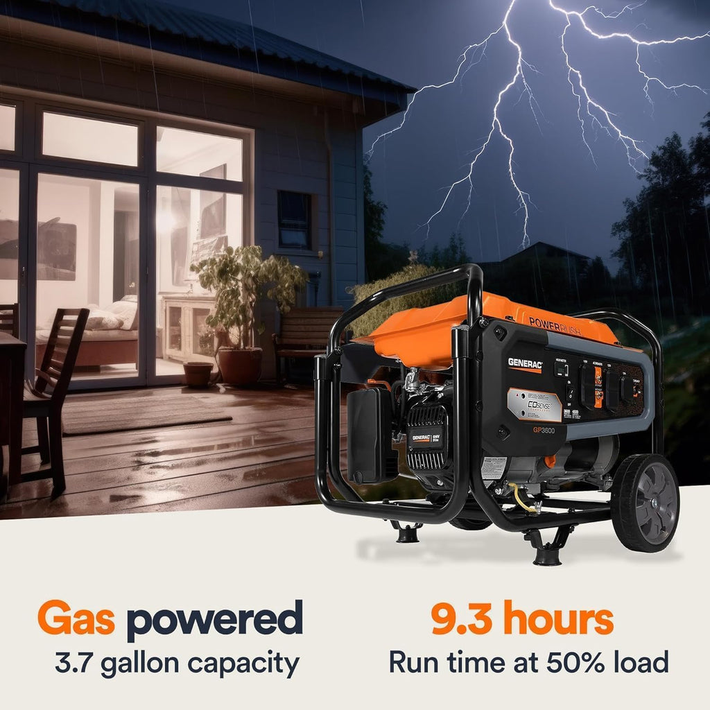 Generac 12,500 Starting Watt Tri-Fuel Portable Generator, Electric Start | Gas, Propane, Or Natural Gas Fuel Options, COsense CO Detection, 9.5 Hour Runtime, Emergency Home Backup, 49 State Compliant