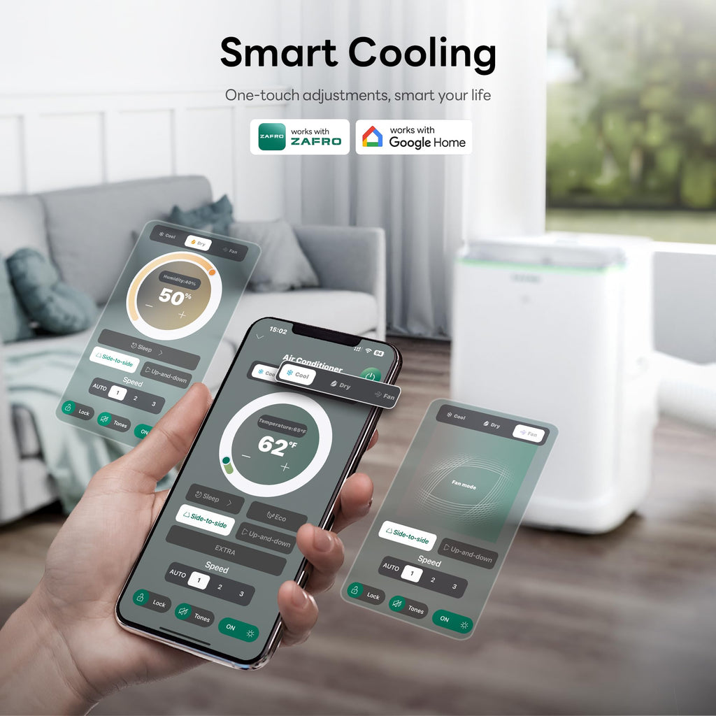 ZAFRO Smart Inverter Portable Air Conditioners, 16000 BTU (12000 BTU SACC) | Dual Hose Portable AC Unit with Energy Saving/Ultra Quiet(42dB)/Drainage-free Cooling/APP/Remote for Multi-Scenario Use