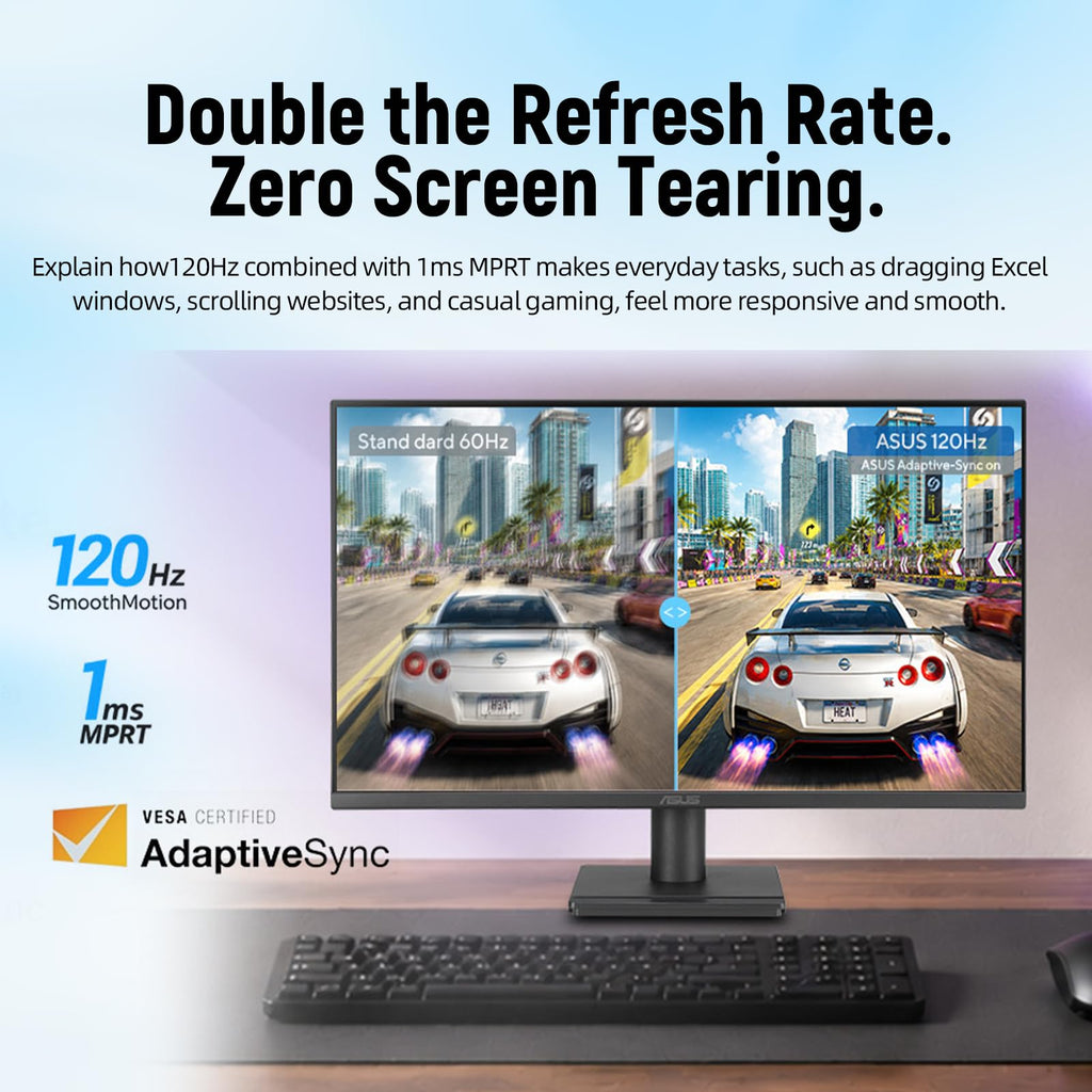ASUS TUF 24" Gaming Monitor, FHD 1080p, Fast IPS, 240Hz, 0.3ms, AMD FreeSync Premium, G-SYNC Compatible, 99% sRGB, ELMB Sync, Eye Care, DisplayPort, HDMI, VESA Mount, Tilt Adjustment, Black