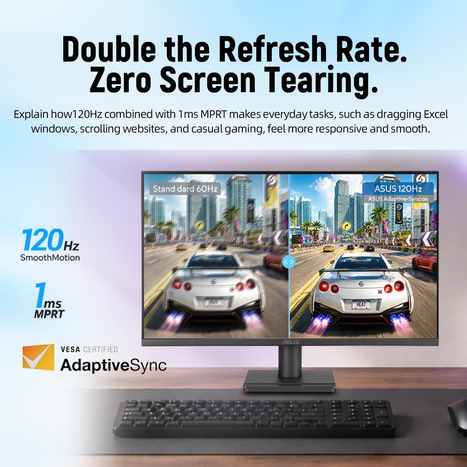 ASUS TUF 24" Gaming Monitor, FHD 1080p, Fast IPS, 240Hz, 0.3ms, AMD FreeSync Premium, G-SYNC Compatible, 99% sRGB, ELMB Sync, Eye Care, DisplayPort, HDMI, VESA Mount, Tilt Adjustment, Black