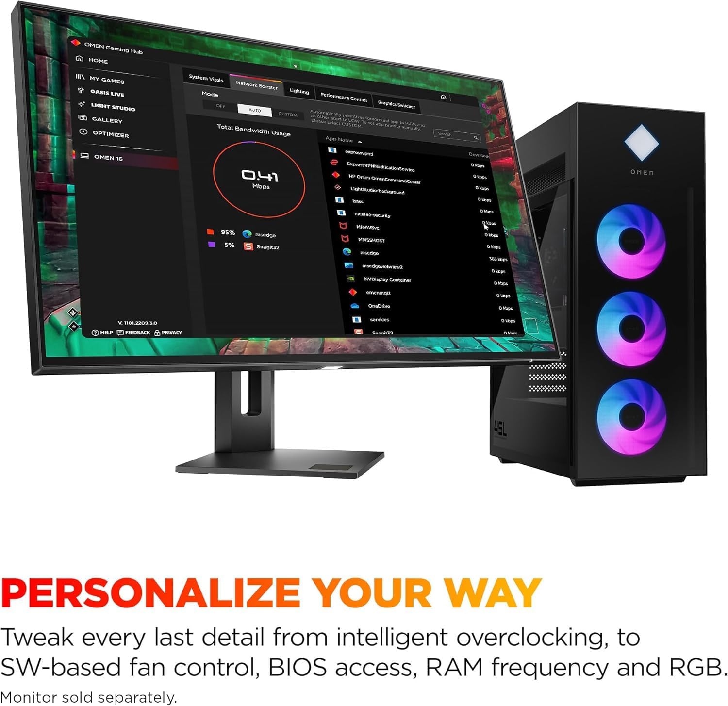 HP. OMEN 45L GT22 Gaming Desktop PC- Intel Core Ultra 9 285K up to 5.7 GHz Processor, 64GB DDR5 RAM, 2TB NVMe SSD, NVIDIA GeForce RTX 5070, Liquid Cooling, RGB Lighting, AI Copilot, Windows 11 Pro
