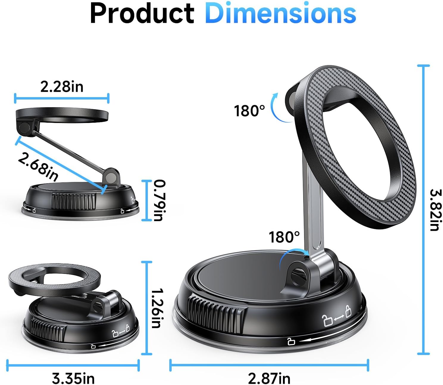 ANDERY Car Phone Holder for Magsafe [78+LBS Max Suction & 2400gf Magnetic] | 360° Adjustable Car Phone Mount, Phone Holders for Your Car for iPhone 17 Pro Max 16 15 14 13 12 Plus Air, Carbon Fiber