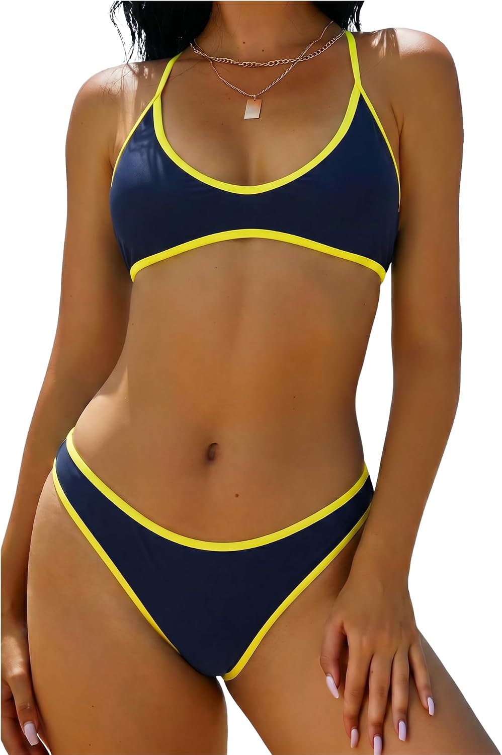 ZAFUL Women's Tie Back Padded High Cut Bralette Bikini Set 2 Piece Swimsuit | Crisscross Back Self Tie, Adjustable Straps, Bathing suit for women, Classic Coverage, Removable Soft Cups, Beach Vacation