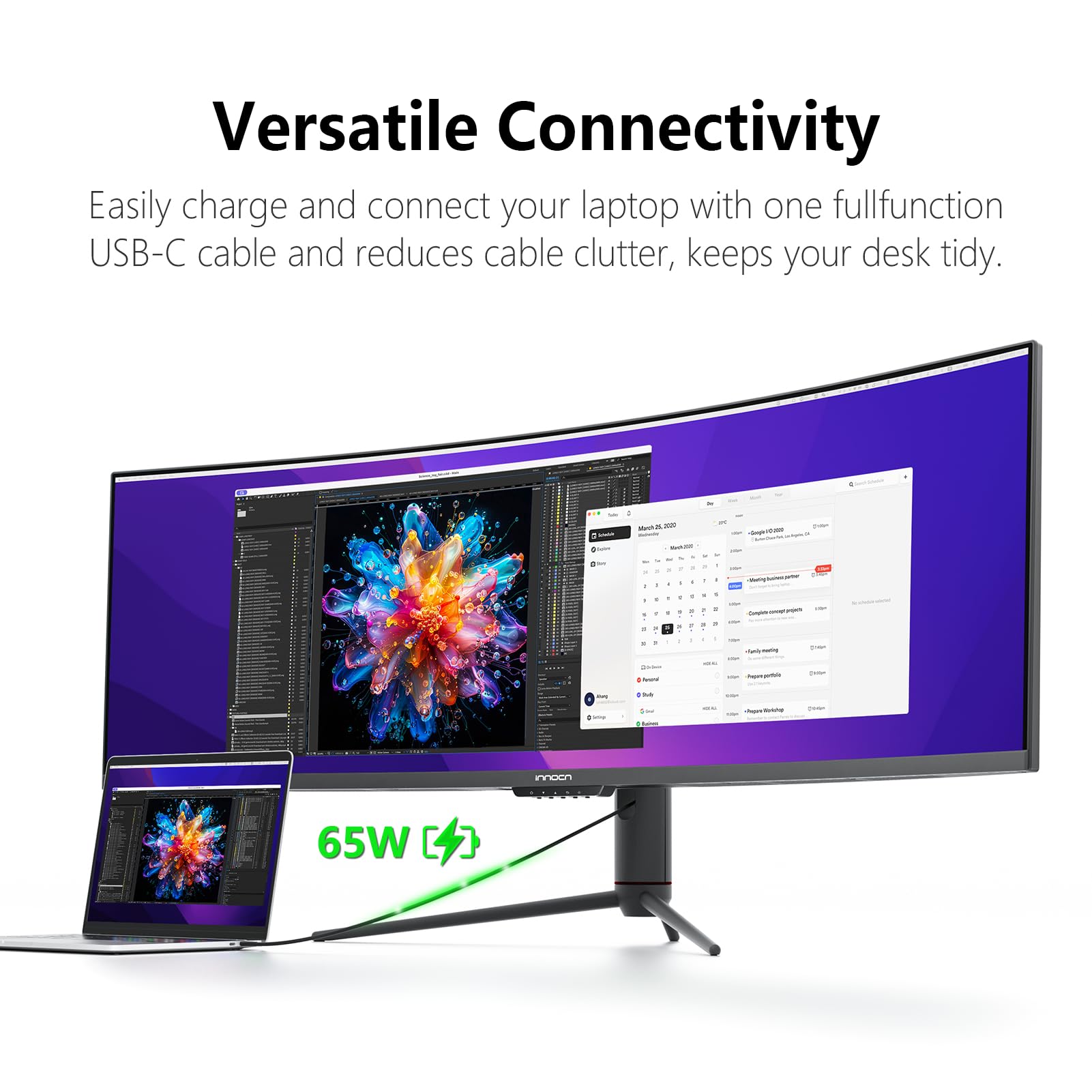 INNOCN 49" Curved Monitor Ultrawide Gaming 5K2K 120Hz 32:9 R1800-49C1R | 5120 x 1440P, 99% sRGB, HDR400, USB C, DisplayPort, HDMI, Built-in Speakers, Height/Tilt Adjustable