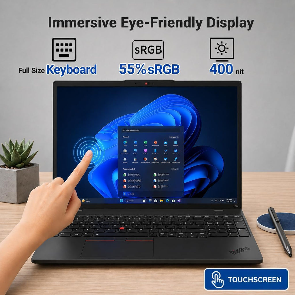 Lenovo ThinkPad L16 Gen 2 Business AI Laptop, 16" FHD+, Intel Core Ultra 7 255U, Customized 16GB-64GB DDR5, 512GB-4TB SSD, HDMI, Fingerprint, Backlit, Wi-Fi 6E, Long Battery Life, Windows 11 Pro