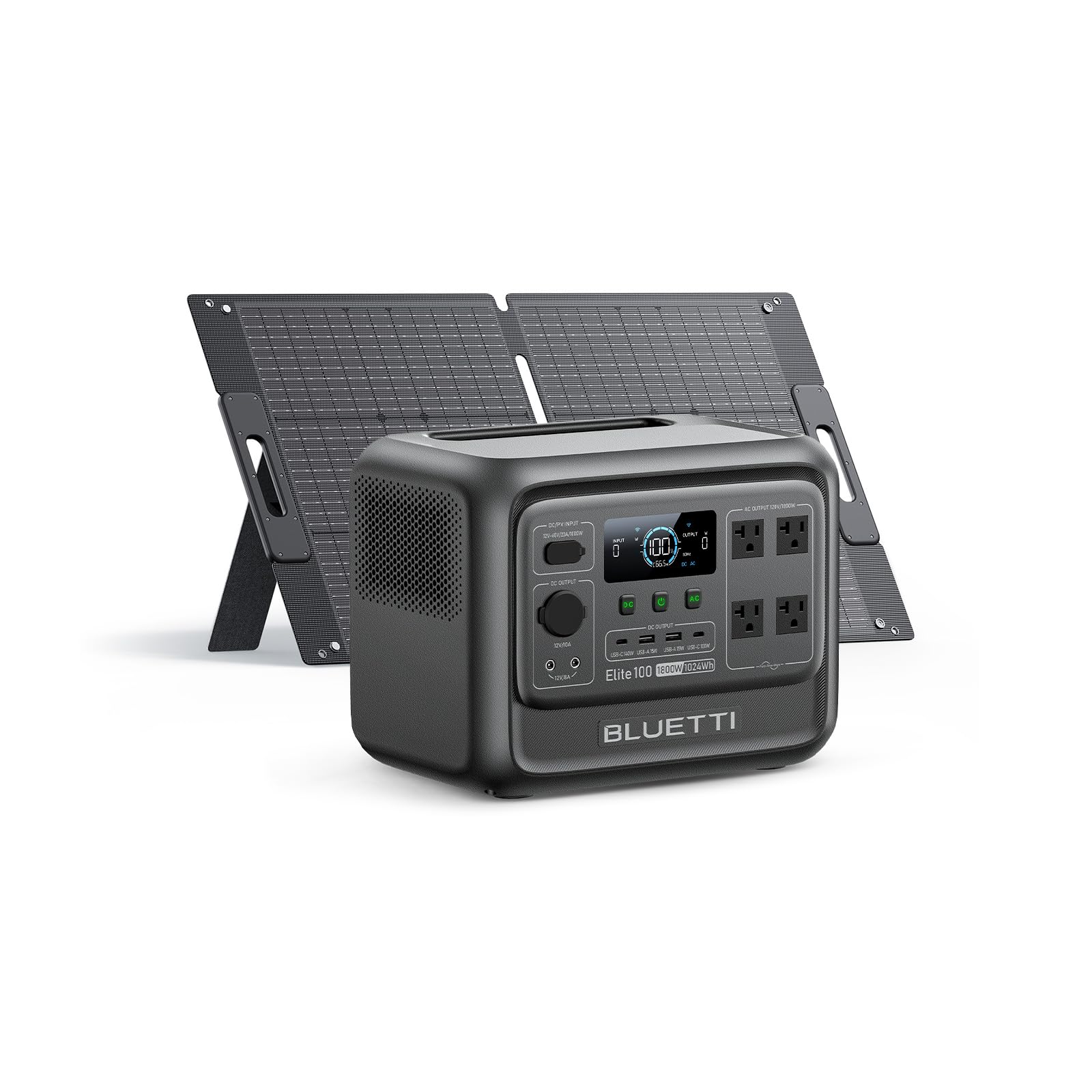 BLUETTI Solar Generator Elite 100 V2 with 200W Solar Panel Included, 1024Wh | 1800W AC Outlets (3600W Surge), 70 Min Fast Charging, 10ms UPS, Portable Power Station for Camping, Emergency, Road Trip
