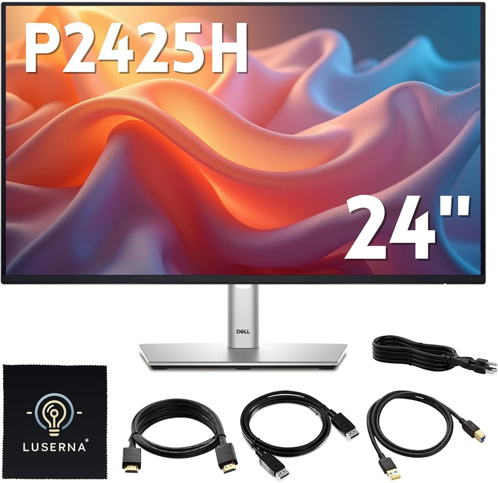 Dell P2425H Computer Monitor Screen 24" 16:9 IPS Display with Stand - 100Hz Full HD, 1920 x 1080 with DisplayPort, HDMI, USB 3.0 Upstream & Power Cable - New