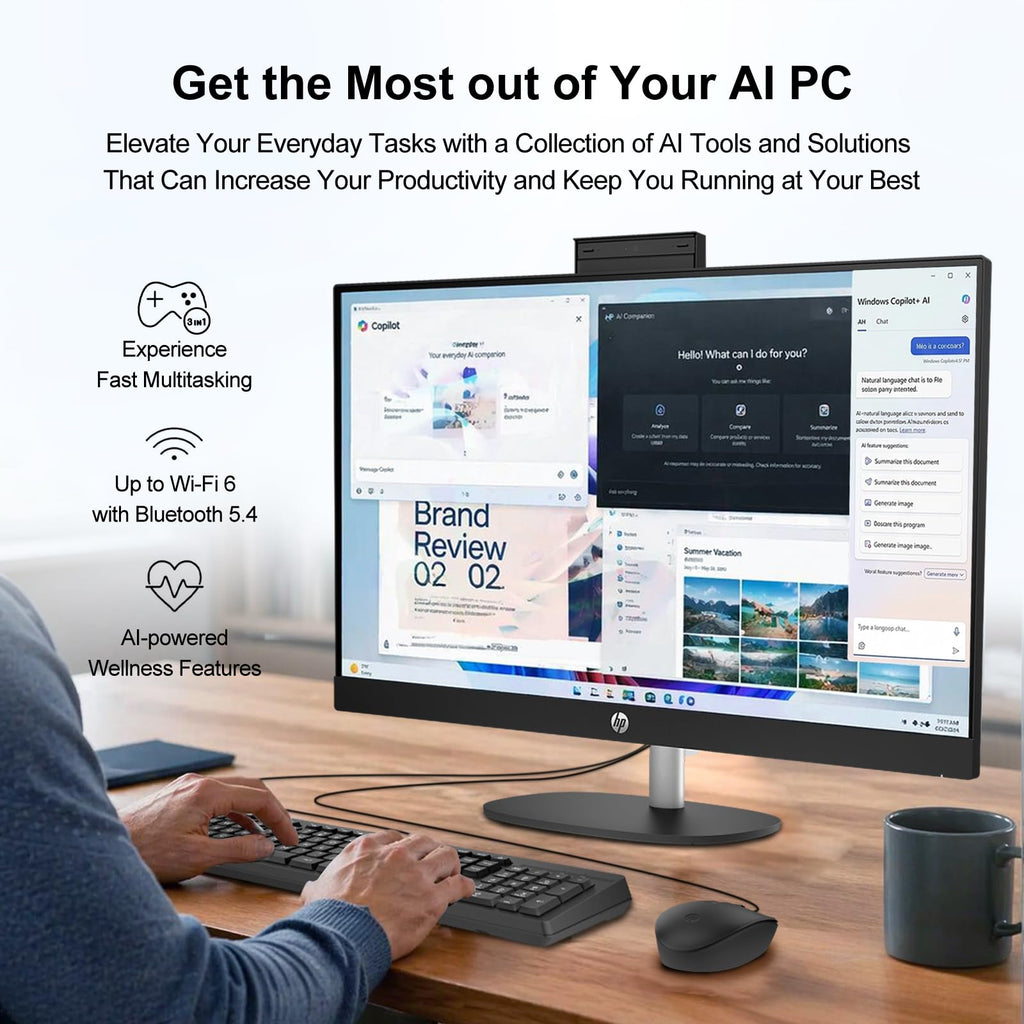 HP 27" FHD Touchscreen All-in-One Desktop, Intel Core Ultra 5 225U(12-core), 32GB DDR5 RAM, 2TB SSD, Windows 11 Home, Next-Gen AI PC Computer with Wired Keyboard & Mouse, Black, w/ 64GB Flash Drive