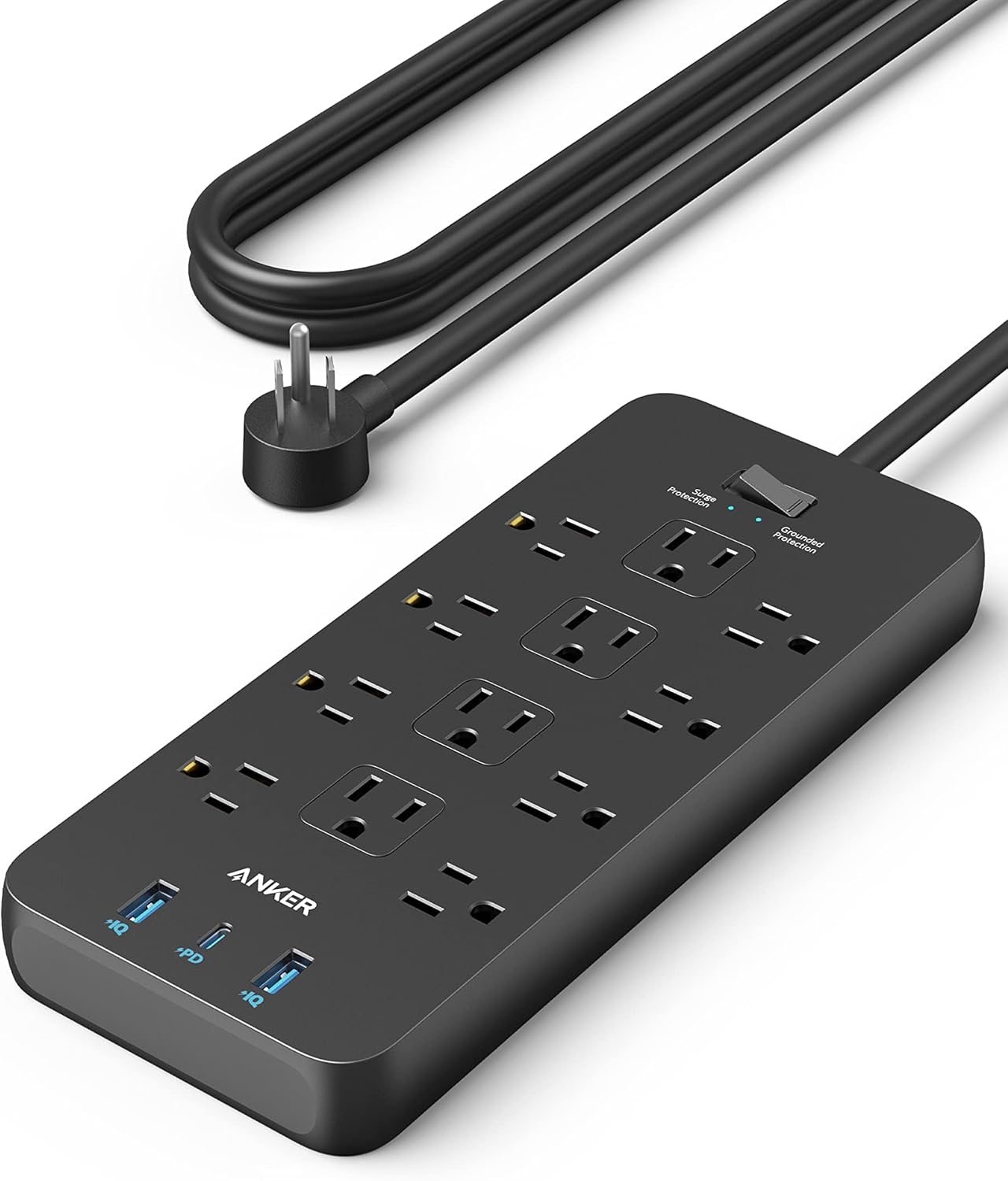 Anker Power Strip with 2100J Surge Protector, Outlet Extender, 20W, 12 AC | 5ft Extension Cord with Multiple Outlets, 1 USB C, 2 USB A, Home Office, Dorm Room Essentials, TUV Listed
