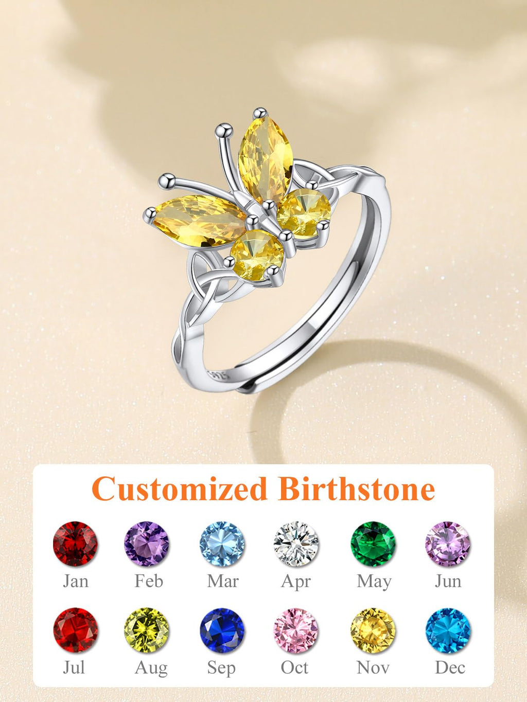 Custom4U Personalized Birthstone Rings for Women Promise Rings for Her | Sterling Silver Mothers Ring Customized Cubic Zirconia Wedding/Valentine's Day/Mother's Day Jewelry Gift for Mom Wife