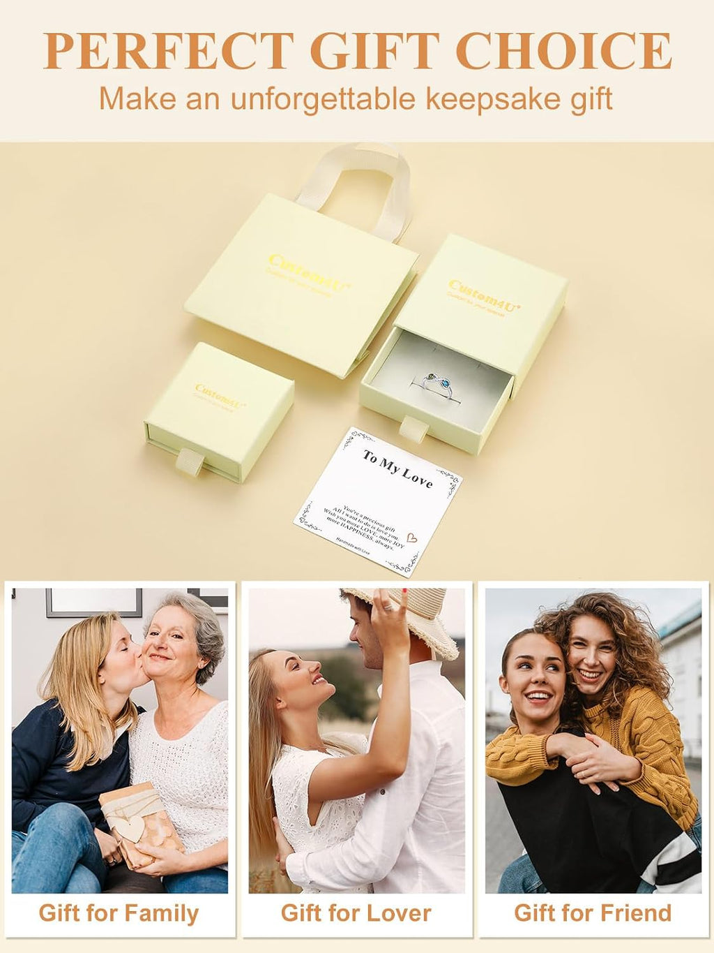 Custom4U Personalized Birthstone Rings for Women Promise Rings for Her | Sterling Silver Mothers Ring Customized Cubic Zirconia Wedding/Valentine's Day/Mother's Day Jewelry Gift for Mom Wife