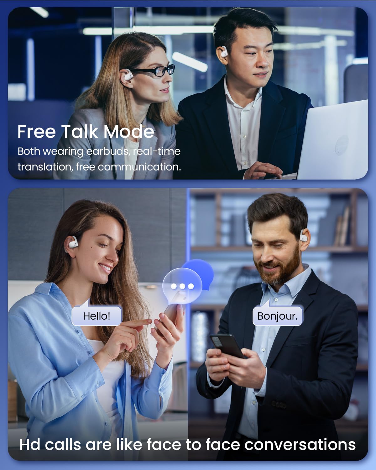 AI Translation Earbuds Real Time 164 Languages 80H Playtime Translator Ear Buds Audifonos Traductores Inglés Español Wireless Earphones Bluetooth AI Headphone for Travel Meeting Learning K08 Black