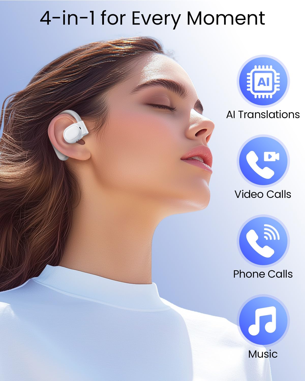 AI Translation Earbuds Real Time 164 Languages 80H Playtime Translator Ear Buds Audifonos Traductores Inglés Español Wireless Earphones Bluetooth AI Headphone for Travel Meeting Learning K08 Black