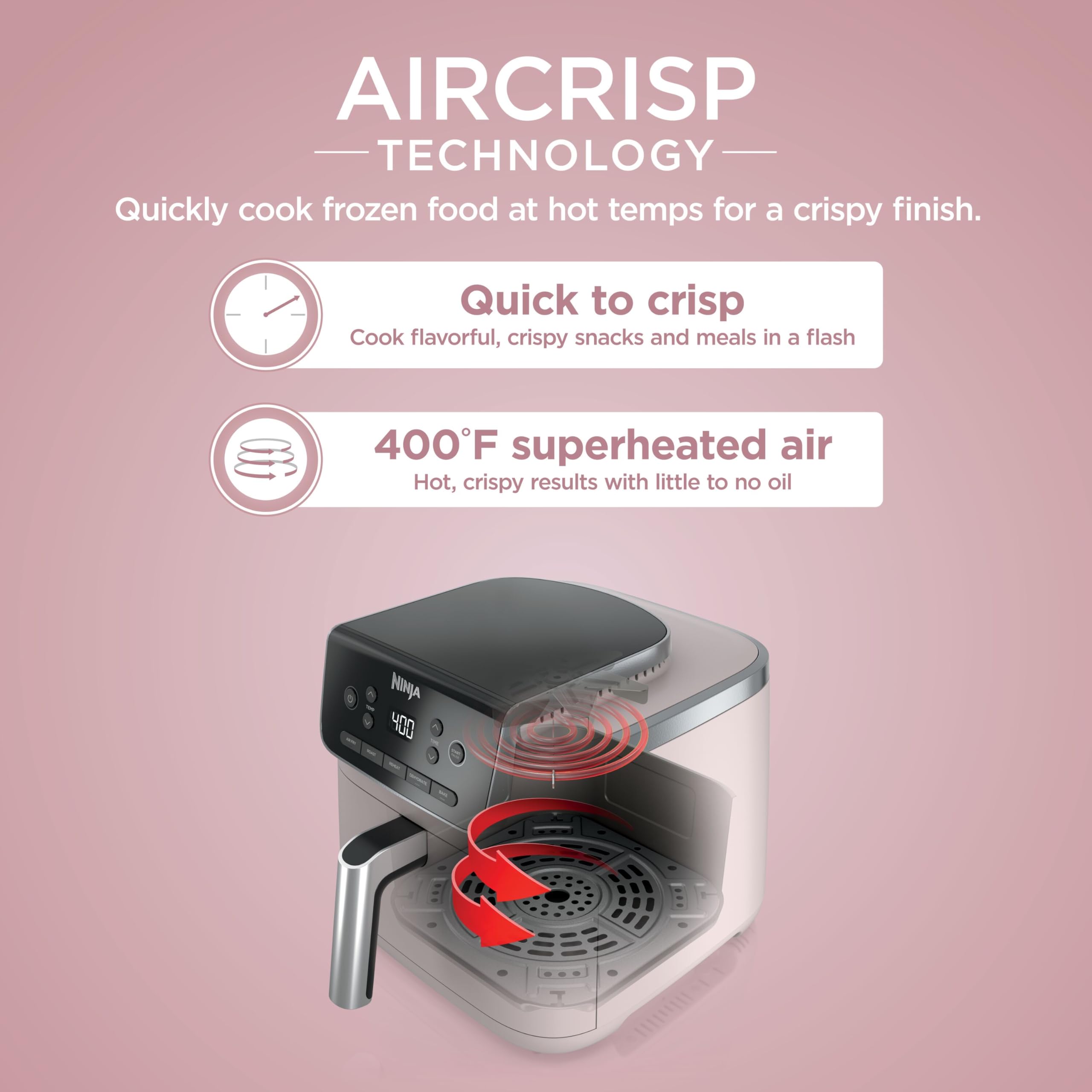 Ninja Air Fryer Pro, 5 Qt, 5-in-1, Grey, AF142 | Air fry, bake, roast, reheat, dehydrate, 1750W, 400F max, Fits 4 lbs fries, Dishwasher-safe
