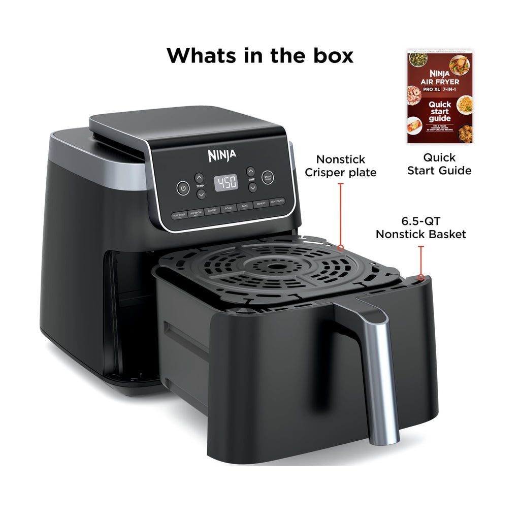 Ninja Air Fryer Pro, 5 Qt, 5-in-1, Grey, AF142 | Air fry, bake, roast, reheat, dehydrate, 1750W, 400F max, Fits 4 lbs fries, Dishwasher-safe