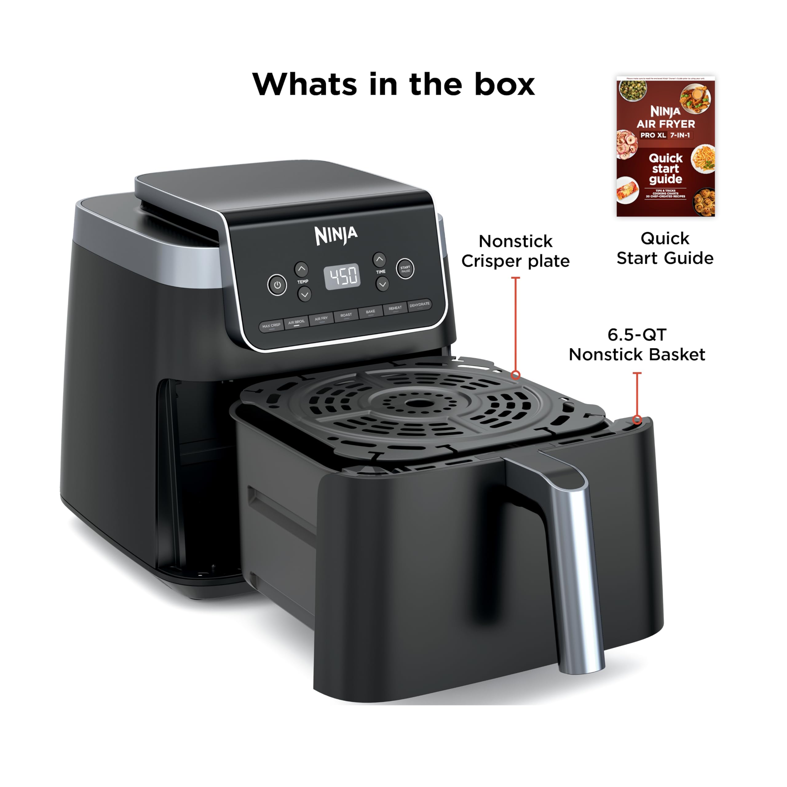 Ninja Air Fryer Pro, 5 Qt, 5-in-1, Grey, AF142 | Air fry, bake, roast, reheat, dehydrate, 1750W, 400F max, Fits 4 lbs fries, Dishwasher-safe