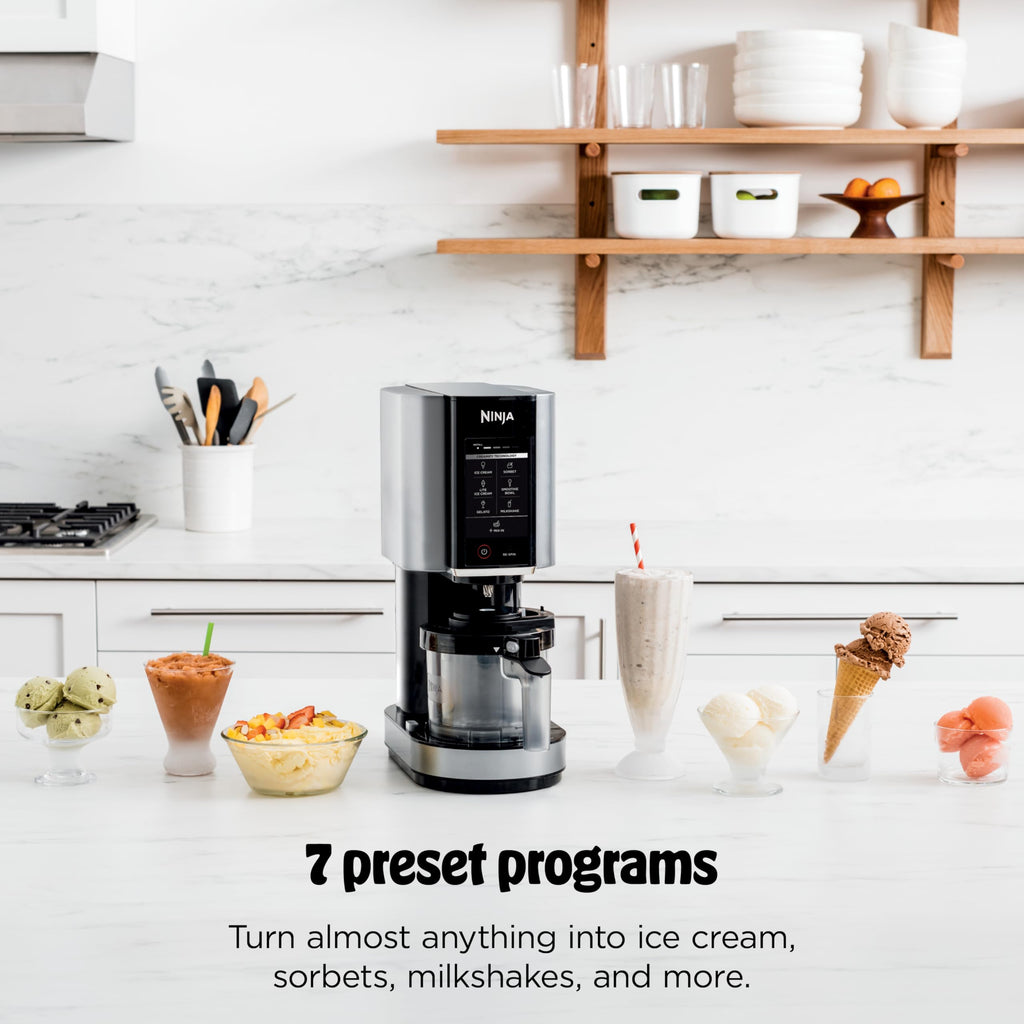 Ninja® CREAMi® 7-in-1 Ice Cream Maker, Ice Cream, Gelato & more, NC299AMZ | Ninja CREAMi transforms frozen bases into ice cream, sorbet and milkshakes at a button touch, from healthy to indulgent.