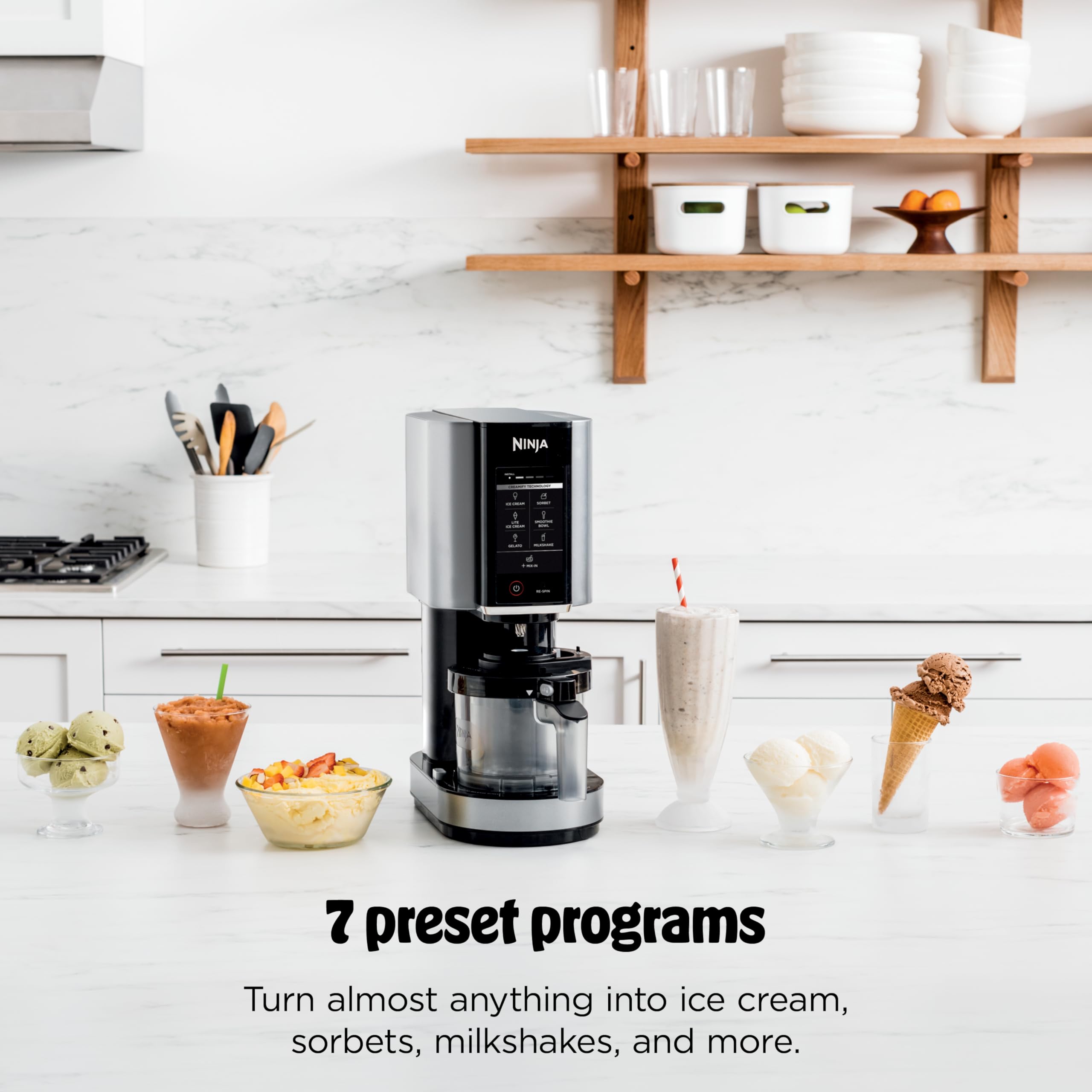 Ninja® CREAMi® 7-in-1 Ice Cream Maker, Ice Cream, Gelato & more, NC299AMZ | Ninja CREAMi transforms frozen bases into ice cream, sorbet and milkshakes at a button touch, from healthy to indulgent.