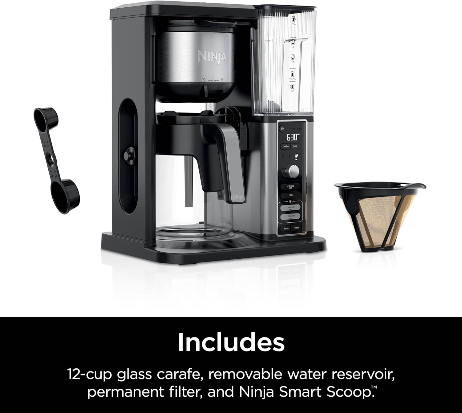 Ninja Hot & Iced XL Coffee Maker with Rapid Cold Brew, Black, CM371 | 4 Brew Styles, 8 Sizes Small Cup to Travel Mug, Single-Serve Coffee Brewer, 12-Cup Carafe, Removable Reservoir