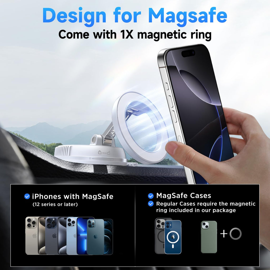ANDERY Car Phone Holder for Magsafe [78+LBS Max Suction & 2400gf Magnetic] | 360° Adjustable Car Phone Mount, Phone Holders for Your Car for iPhone 17 Pro Max 16 15 14 13 12 Plus Air, Carbon Fiber