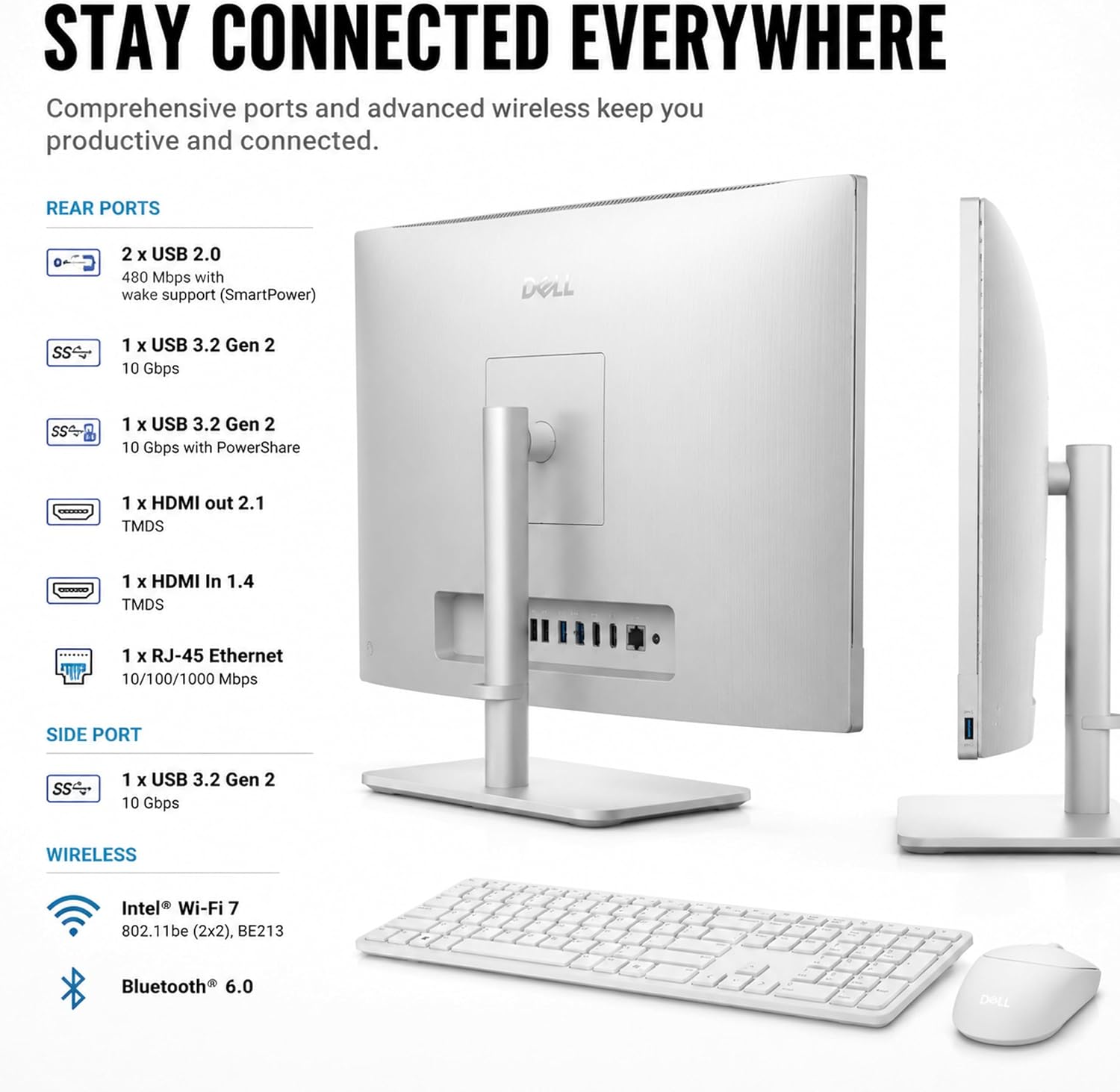 Dell 23.8" All-in-One Desktop Computer, FHD Touchscreen, Intel Core Ultra 7 Series 3 Processor, Copilot+ PC, 32GB DDR5 RAM, 1TB PCIe SSD, Wi-Fi 6E, Bluetooth 5.3, Windows 11 PRO, Wireless KB & Mouse