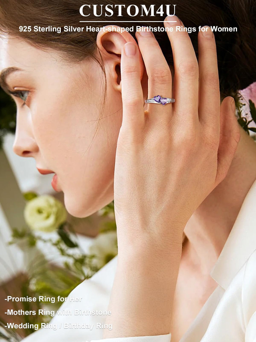 Custom4U Personalized Birthstone Rings for Women Promise Rings for Her | Sterling Silver Mothers Ring Customized Cubic Zirconia Wedding/Valentine's Day/Mother's Day Jewelry Gift for Mom Wife
