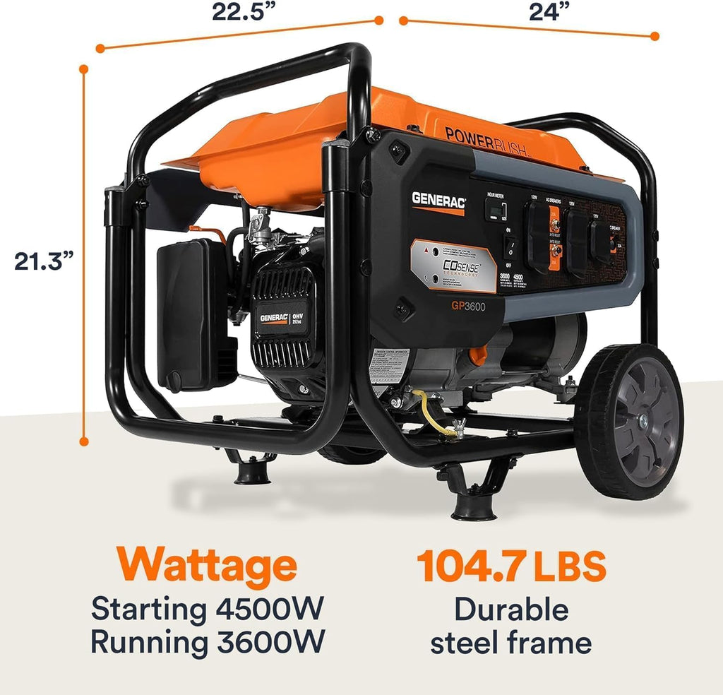Generac 12,500 Starting Watt Tri-Fuel Portable Generator, Electric Start | Gas, Propane, Or Natural Gas Fuel Options, COsense CO Detection, 9.5 Hour Runtime, Emergency Home Backup, 49 State Compliant