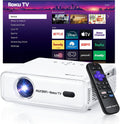 Aurzen Roku TV D1R Smart Portable Outdoor Projector with WiFi and Bluetooth | Roku TV Built-in, All Top Apps, 1080P FHD, DoIby Audio, Auto Focus & Keystone, Zoom, Mini Projector for Home & Outdoor Movies