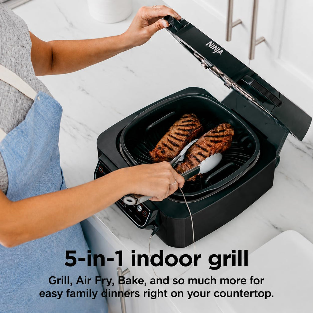 Ninja® Foodi® Smart XL 6-in-1 Indoor Grill & Air Fryer, Black/Silver, FG551 | Smart Cook System with built-in thermometer, XL capacity, perfect doneness, rare to well done. 6-in-1: Grill, Air Fry & more.