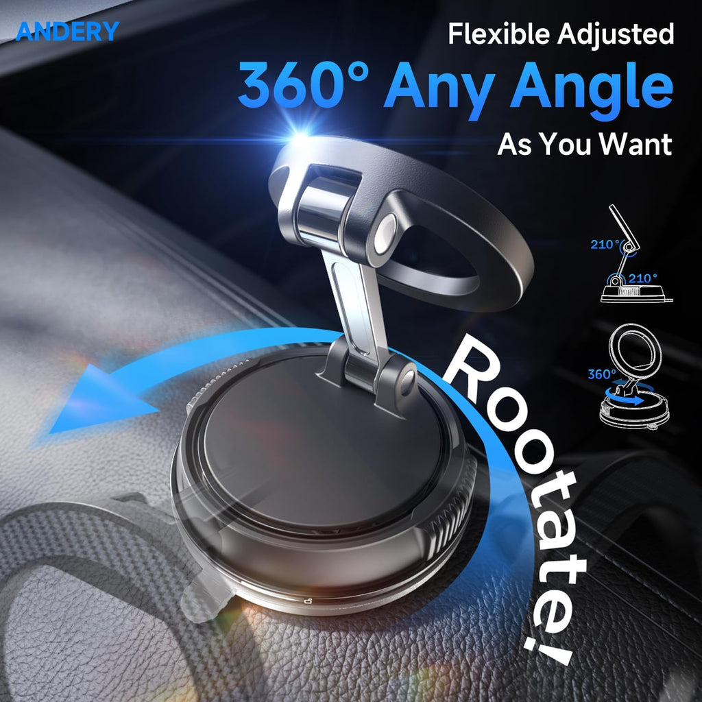 ANDERY Car Phone Holder for Magsafe [78+LBS Max Suction & 2400gf Magnetic] | 360° Adjustable Car Phone Mount, Phone Holders for Your Car for iPhone 17 Pro Max 16 15 14 13 12 Plus Air, Carbon Fiber