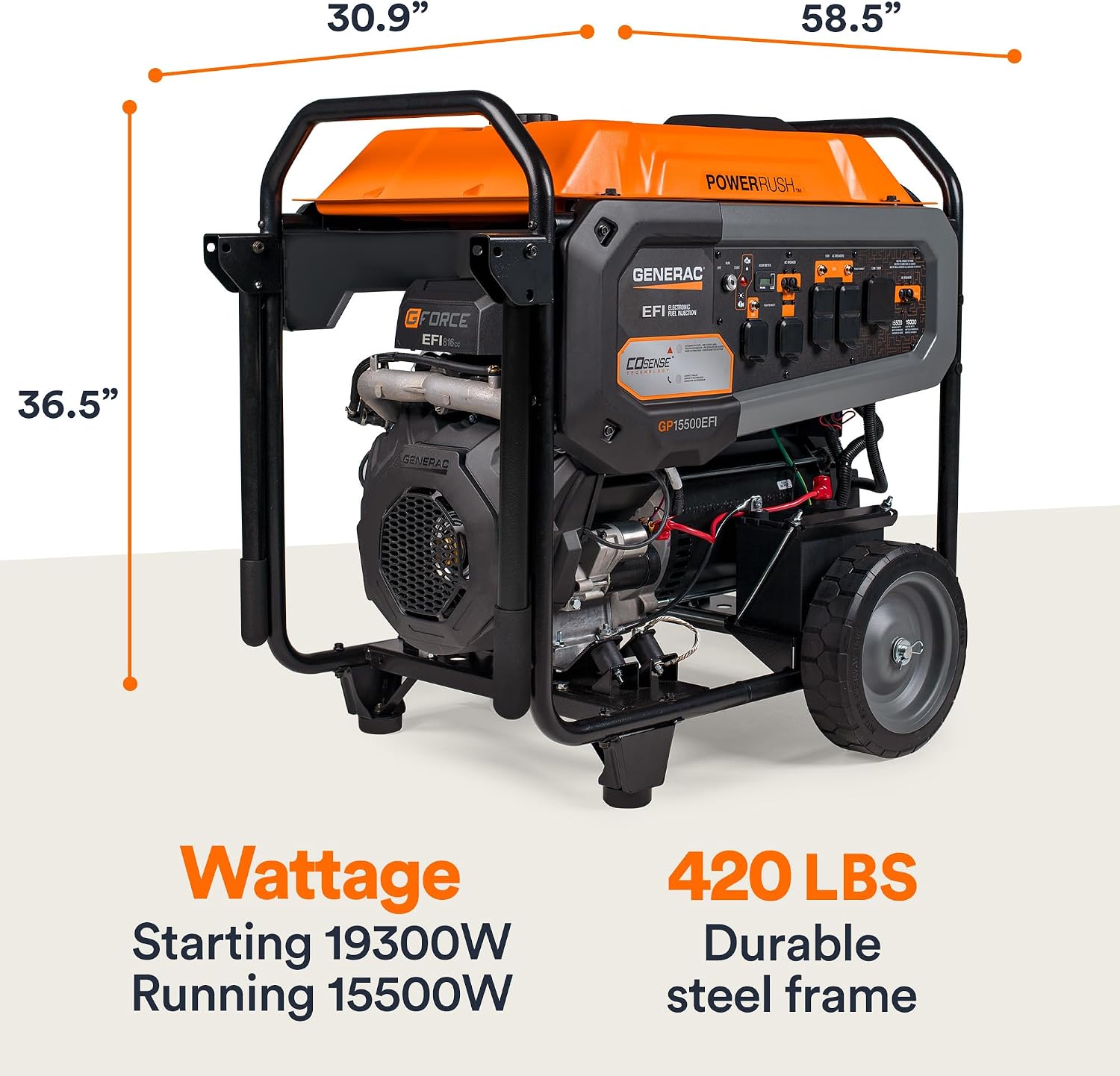 Generac 19,300 Starting Watt Portable Gas Generator, Electric Start | 15,000 Running Watts, RV Ready, Ultra Quiet Operation, Heavy Duty Frame, Emergency Power, 49 State Compliant