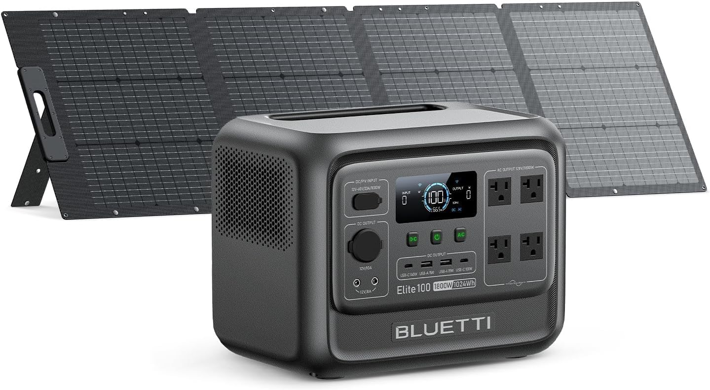 BLUETTI Solar Generator Elite 100 V2 with 200W Solar Panel Included, 1024Wh | 1800W AC Outlets (3600W Surge), 70 Min Fast Charging, 10ms UPS, Portable Power Station for Camping, Emergency, Road Trip