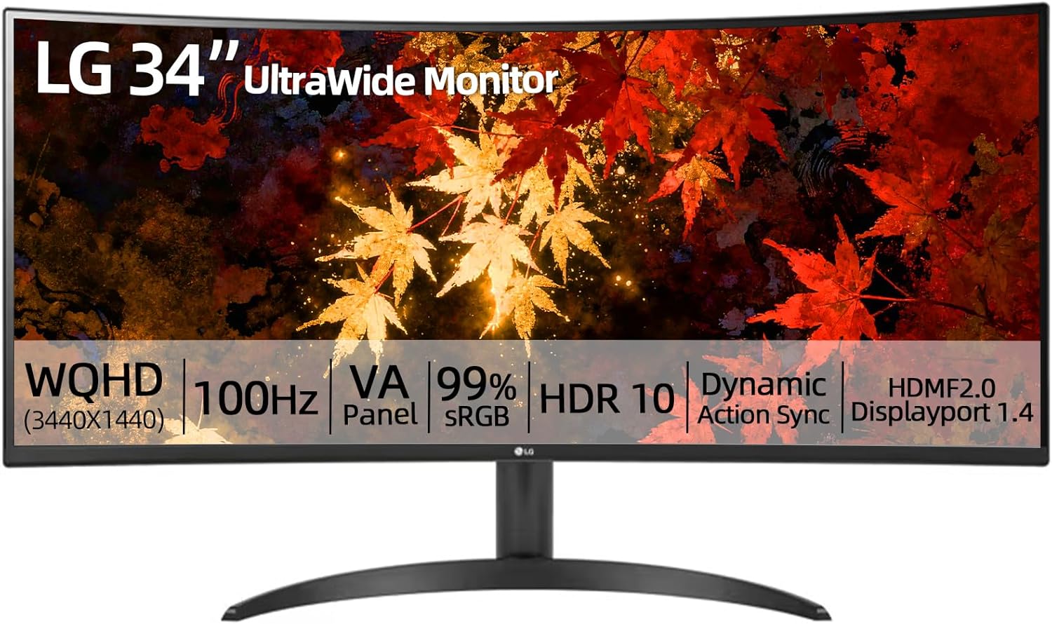 LG 34" UltraWide Monitor, IPS Display, WFHD(2560 x 1080), 100Hz, 5ms, HDR 400, sRGB 99%, HDMI DisplayPort, VESA Mount, Tilt Stand, Built for Multitasking & Productivity