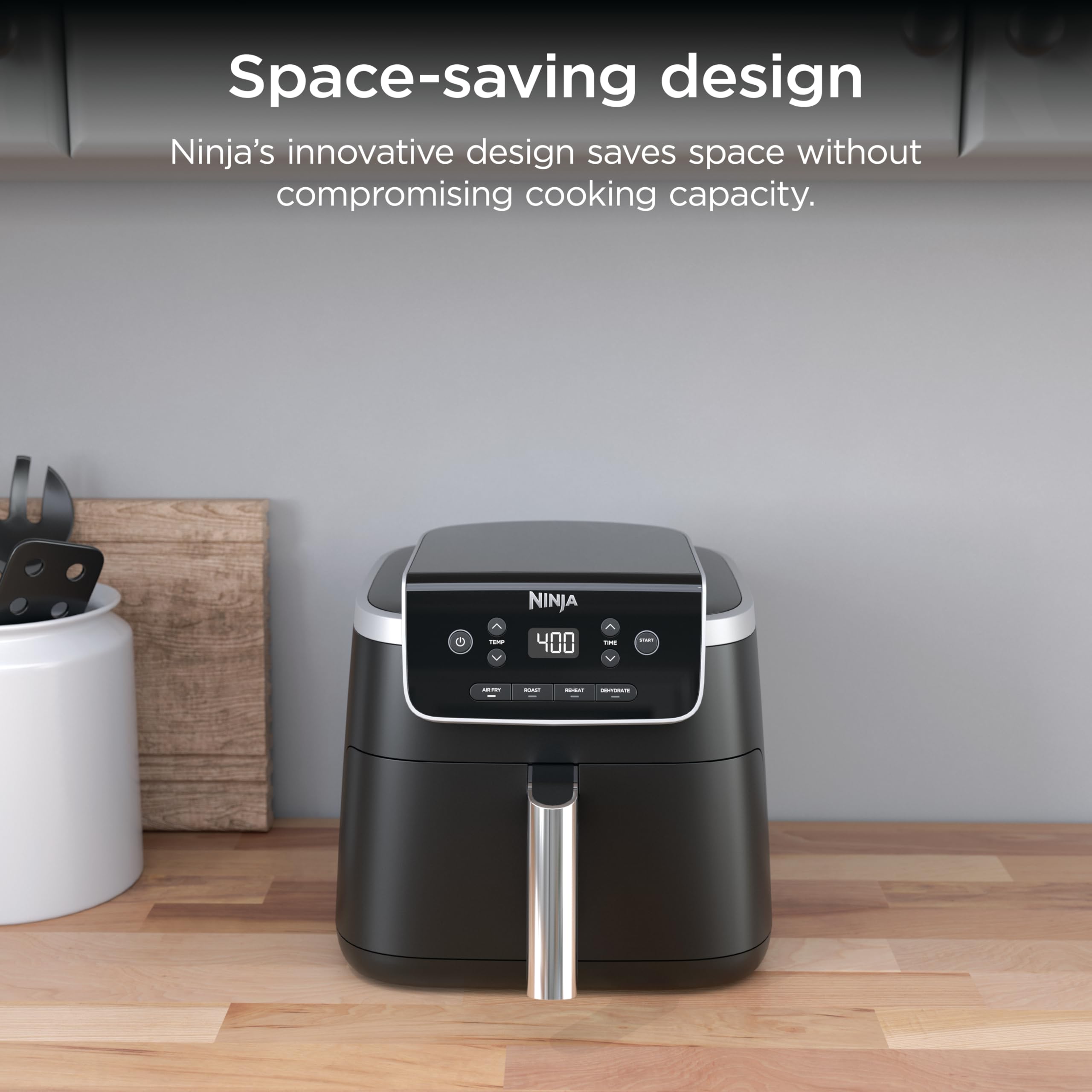 Ninja Air Fryer Pro, 5 Qt, 5-in-1, Grey, AF142 | Air fry, bake, roast, reheat, dehydrate, 1750W, 400F max, Fits 4 lbs fries, Dishwasher-safe