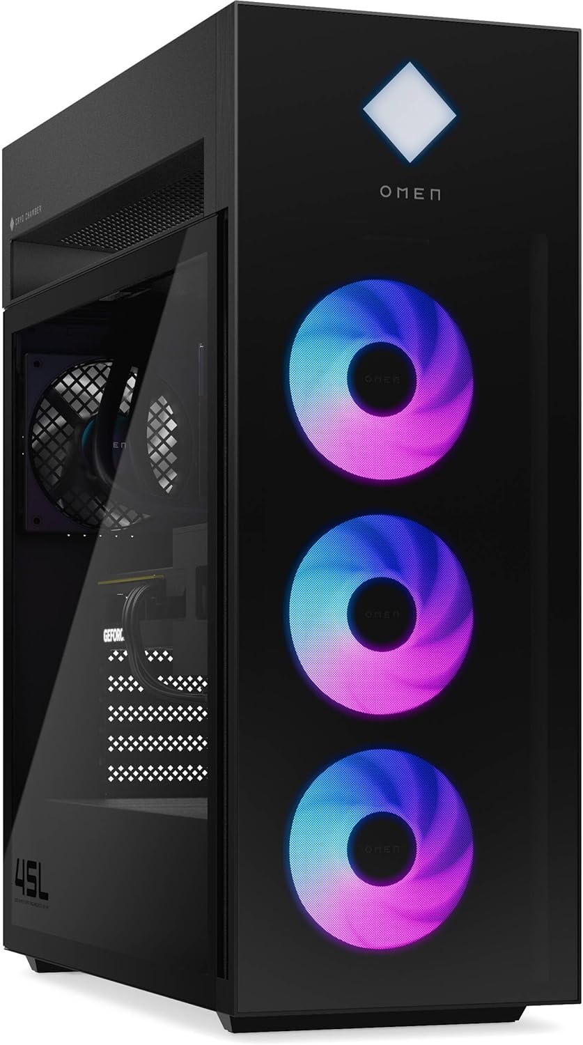 HP. OMEN 45L GT22 Gaming Desktop PC- Intel Core Ultra 9 285K up to 5.7 GHz Processor, 64GB DDR5 RAM, 2TB NVMe SSD, NVIDIA GeForce RTX 5070, Liquid Cooling, RGB Lighting, AI Copilot, Windows 11 Pro
