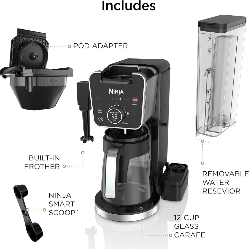 Ninja Specialty Drip Coffee Maker, DualBrew Pro, Black, CFP301 | Coffee Machine w/ Frother, Paper Filter, Brew with Pods & Grounds, K Cups Compatible, 4 Brew Styles, 13 Cup to Pot Sizes