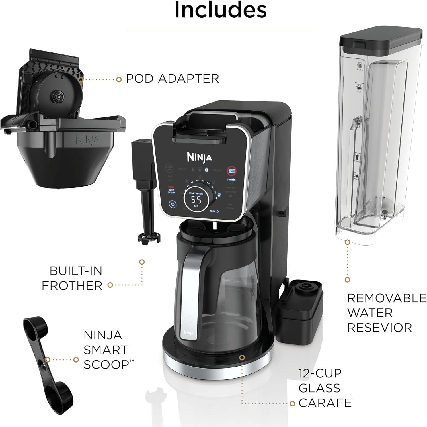 Ninja Specialty Drip Coffee Maker, DualBrew Pro, Black, CFP301 | Coffee Machine w/ Frother, Paper Filter, Brew with Pods & Grounds, K Cups Compatible, 4 Brew Styles, 13 Cup to Pot Sizes
