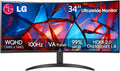 LG 34 Inch UltraWide Monitor, WQHD (3440x1440) Curved Display, 100Hz, sRGB 99%, HDR10, Dynamic Action Sync, Black Stabilizer, PBP, Dual Controller,Auto Input Switch, 1 x DisplayPort, 2 x HDMI, Black
