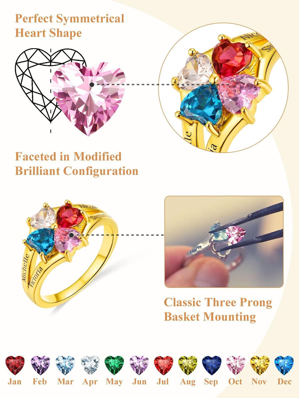 Custom4U Personalized Birthstone Rings for Women Promise Rings for Her | Sterling Silver Mothers Ring Customized Cubic Zirconia Wedding/Valentine's Day/Mother's Day Jewelry Gift for Mom Wife