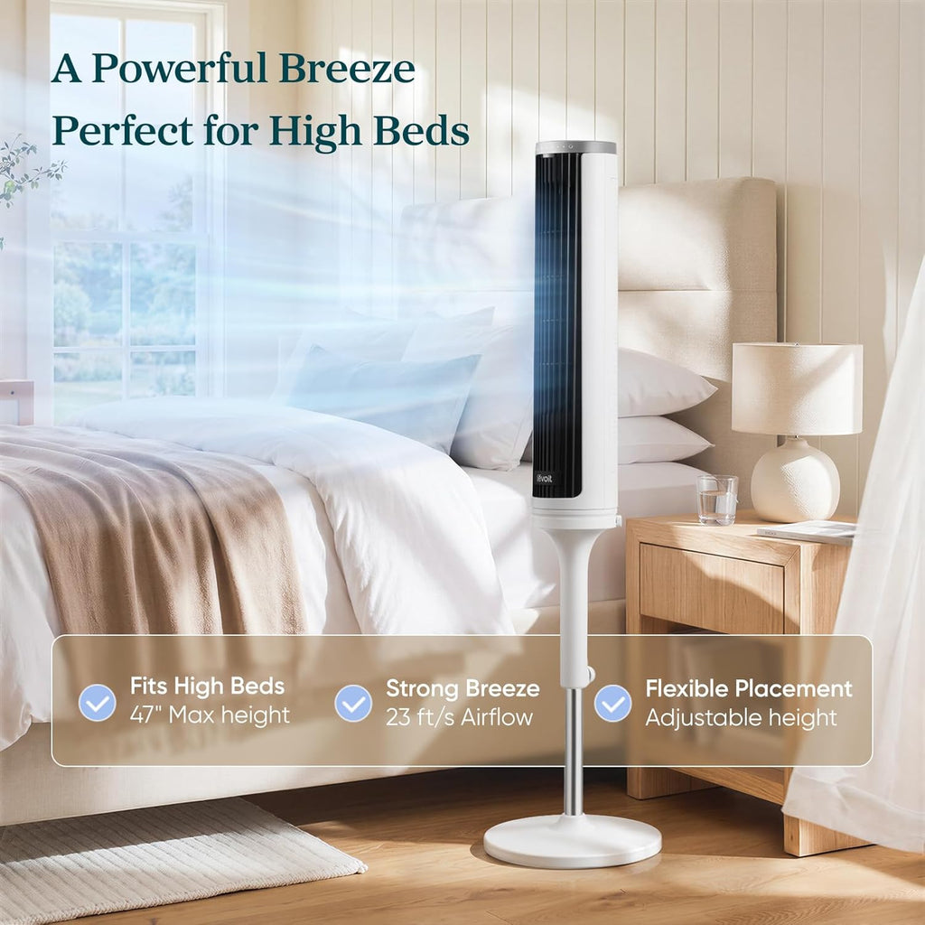 Levoit Tower Fan for Bedroom, 28ft/s Fans that Blow Cold Air, 28dB Quiet | Standing Floor Fan for Room, 90° Oscillating, 5 Speeds 4 Modes & Temp Sensor, Bladeless, 12H Timer, Remoter, 36 inch, White
