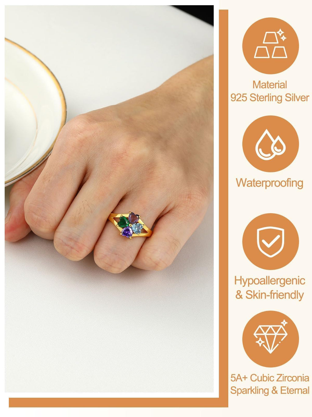 Custom4U Personalized Birthstone Rings for Women Promise Rings for Her | Sterling Silver Mothers Ring Customized Cubic Zirconia Wedding/Valentine's Day/Mother's Day Jewelry Gift for Mom Wife