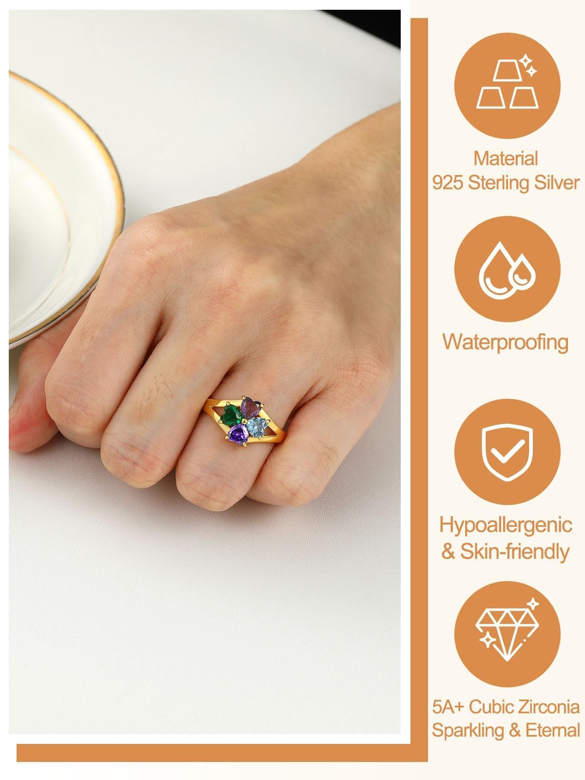 Custom4U Personalized Birthstone Rings for Women Promise Rings for Her | Sterling Silver Mothers Ring Customized Cubic Zirconia Wedding/Valentine's Day/Mother's Day Jewelry Gift for Mom Wife