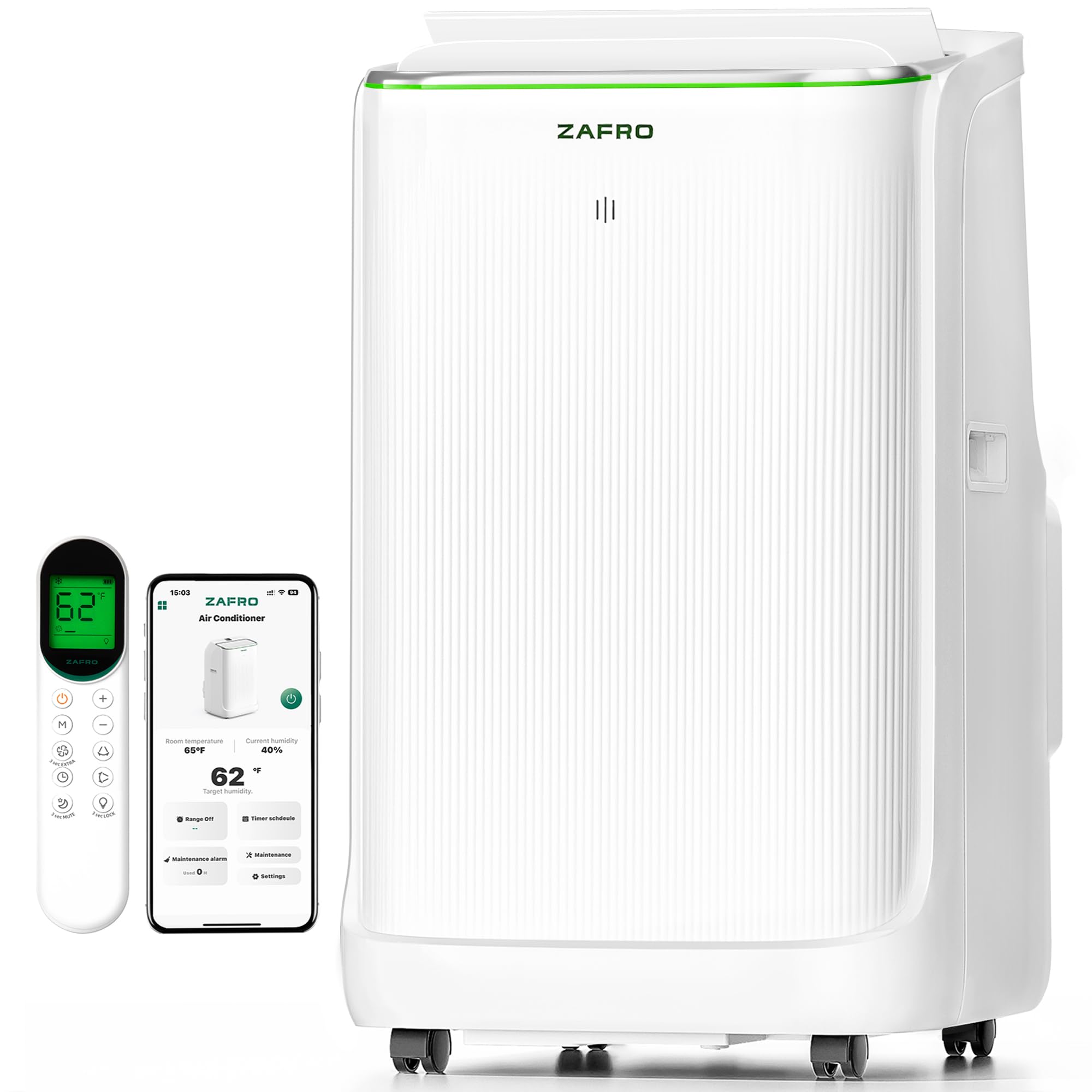 ZAFRO Smart Inverter Portable Air Conditioners, 16000 BTU (12000 BTU SACC) | Dual Hose Portable AC Unit with Energy Saving/Ultra Quiet(42dB)/Drainage-free Cooling/APP/Remote for Multi-Scenario Use