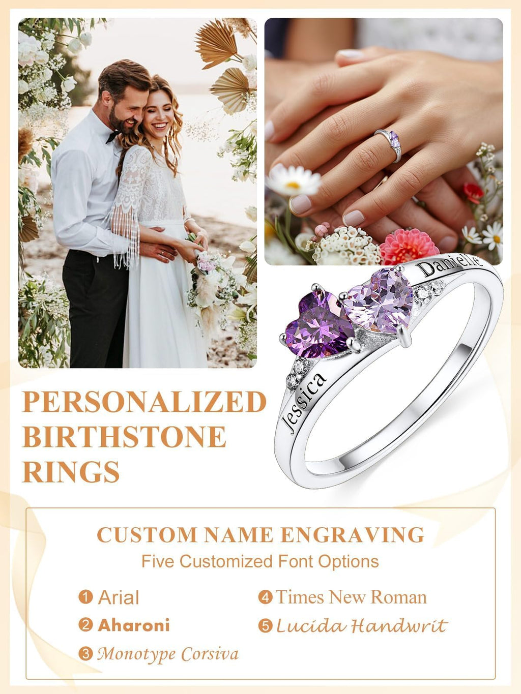 Custom4U Personalized Birthstone Rings for Women Promise Rings for Her | Sterling Silver Mothers Ring Customized Cubic Zirconia Wedding/Valentine's Day/Mother's Day Jewelry Gift for Mom Wife