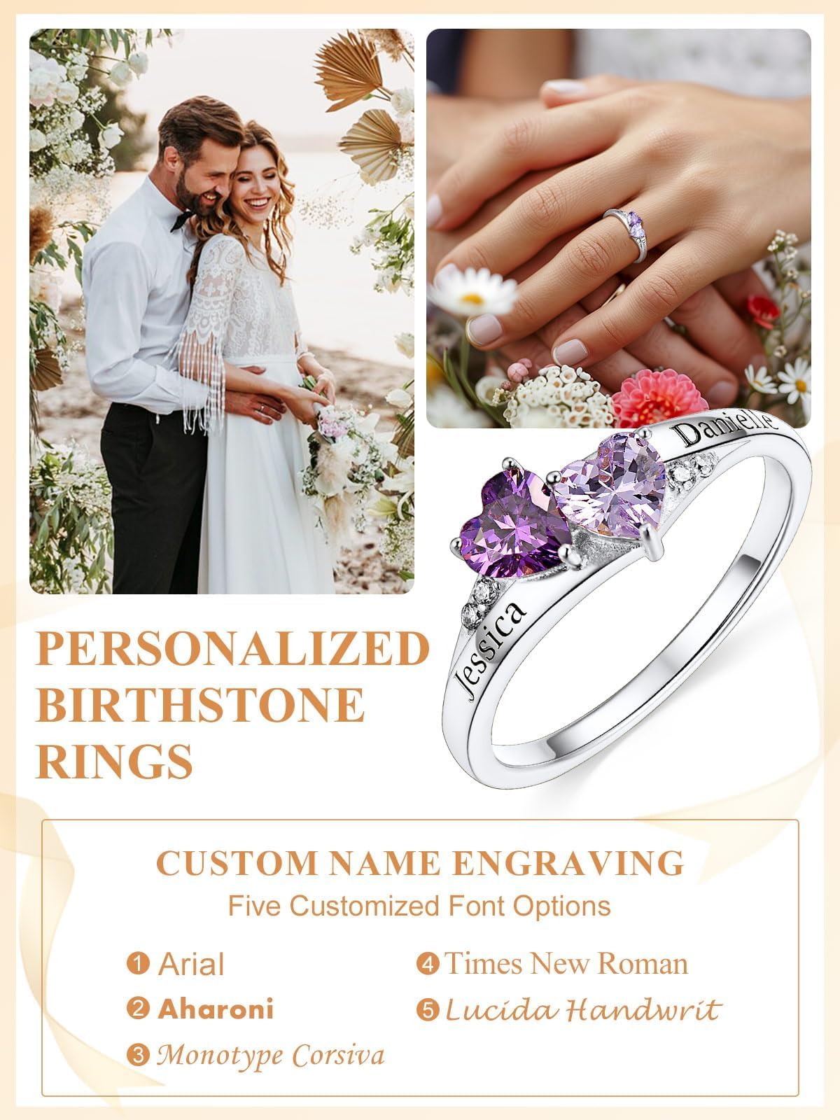 Custom4U Personalized Birthstone Rings for Women Promise Rings for Her | Sterling Silver Mothers Ring Customized Cubic Zirconia Wedding/Valentine's Day/Mother's Day Jewelry Gift for Mom Wife