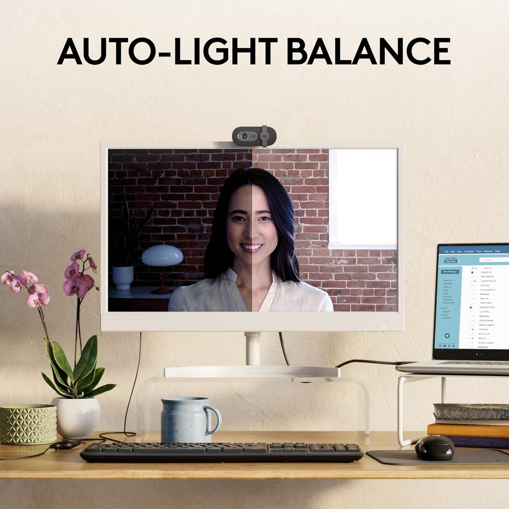 Logitech Brio 100 Full HD 1080p Webcam for Streaming and Meetings - White | 1080p with auto-light correction, built-in mic, privacy shutter, USB-A, compatible with Teams, Google Meet, Zoom and more