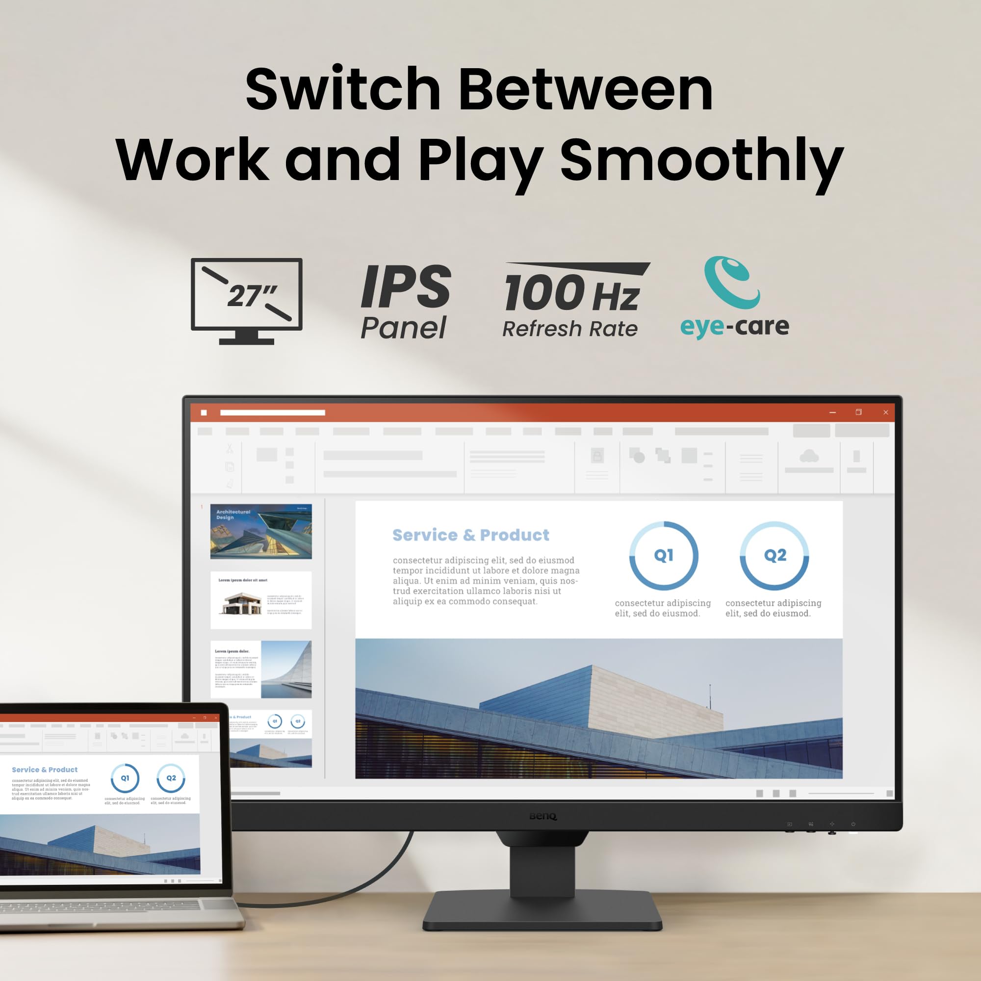 BenQ GW2790 Computer Monitor 27" FHD 1920x1080p | IPS | 100 hz | Eye-Care Tech | Low Blue Light | Anti-Glare | Adaptive Brightness | Tilt Screen | Built-in Speakers | DisplayPort | HDMI x2 | Low Blue Light | Anti-Glare | Adaptive Brightness | Height and T