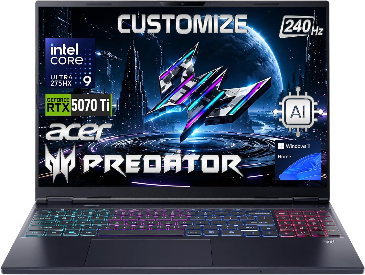 HP OMEN 16 RTX 5070 AMD Ryzen 9 240Hz QHD+ 2560x1600 RGB Gaming Laptop | AMD Ryzen 9 8940HX, Customized 16-64GB DDR5, 1-4TB SSD, 4-Zone RGB KB, Low Blue Light, Long Battery Life, Windows 11 Home