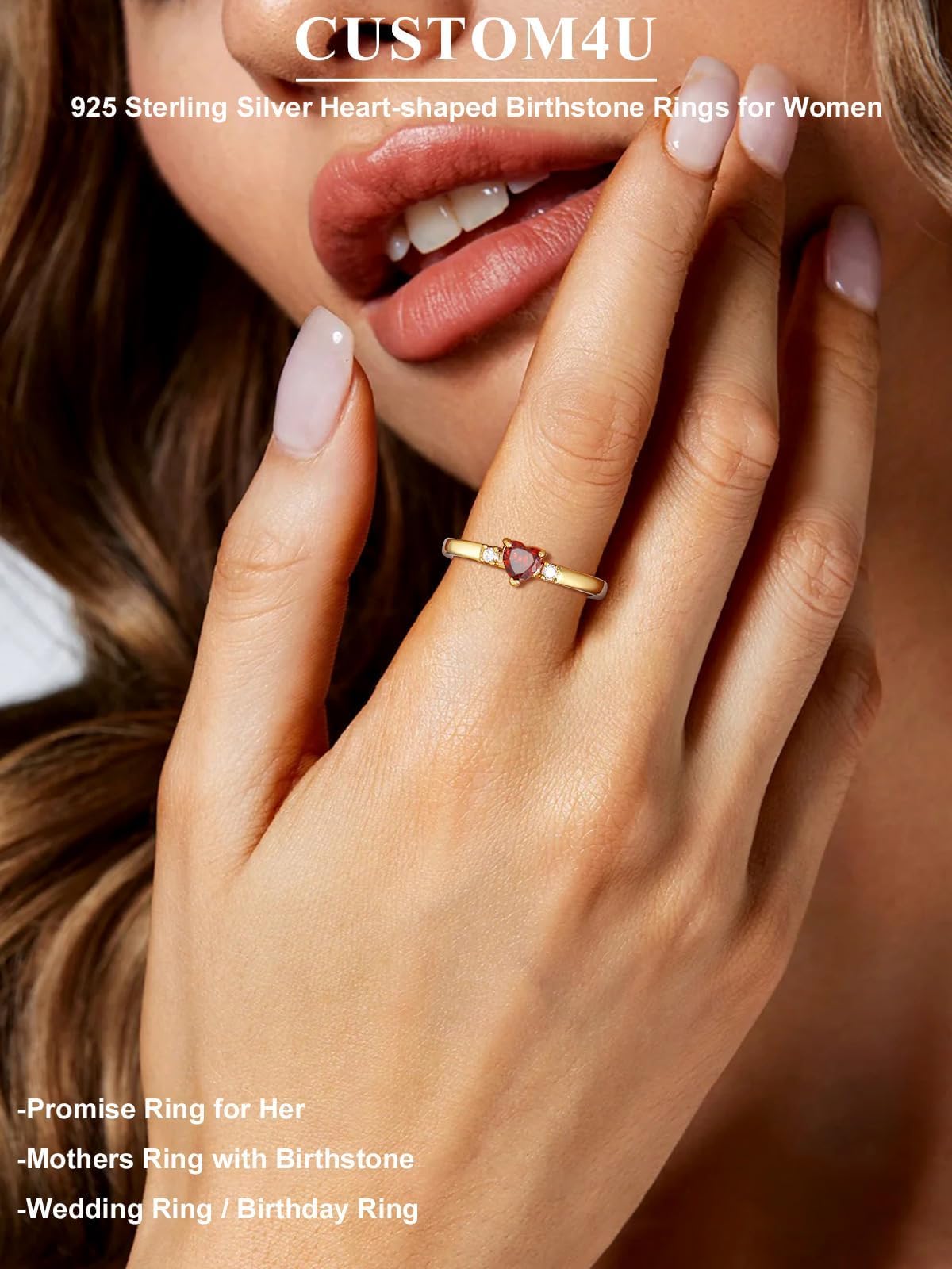 Custom4U Personalized Birthstone Rings for Women Promise Rings for Her | Sterling Silver Mothers Ring Customized Cubic Zirconia Wedding/Valentine's Day/Mother's Day Jewelry Gift for Mom Wife